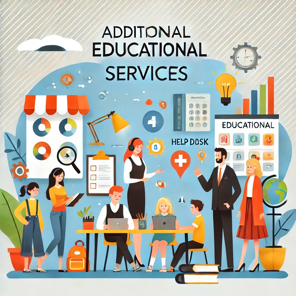 DALL·E 2024-06-21 12.45.33 - A 1_1 image representing additional educational services. The scene features a variety of elements such as a teacher providing one-on-one tutoring, a